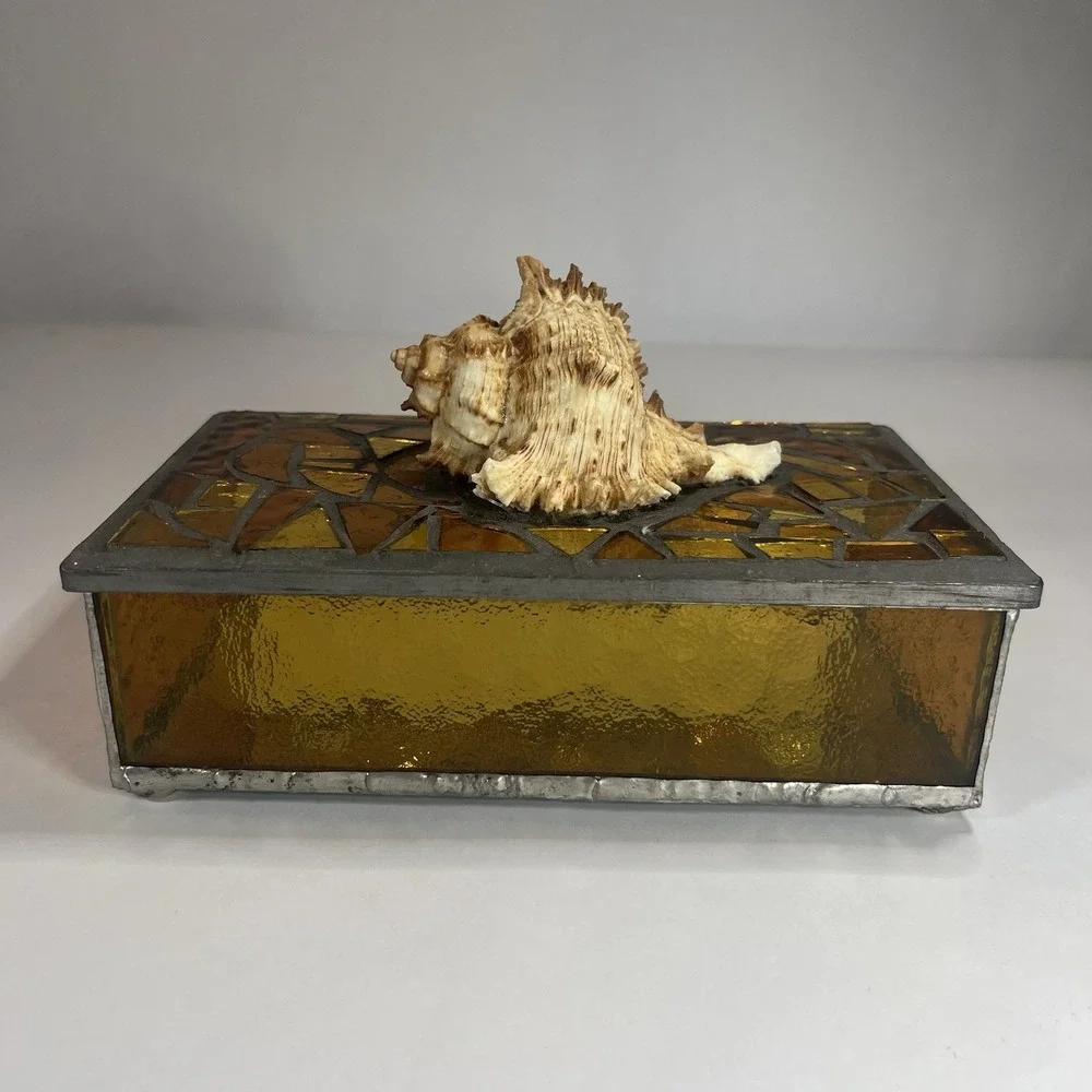 Stained Glass Mirrored Sea Shell Trinket/Jewelry Box